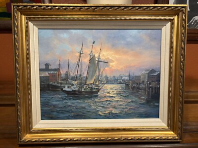 Charles Vickery  The Arrival  Signed Canvas Print Framed Schooner LE #104/950