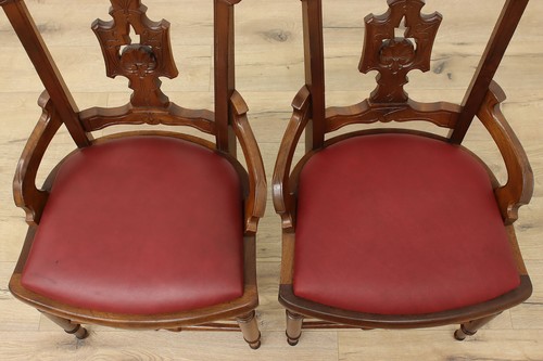 Set 8 Antique Victorian Carved Walnut Dining Chairs, Leather #51952 - Picture 5 of 12