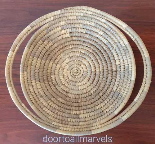 Woven Grass Coiled Basket with Handles Large 17"
