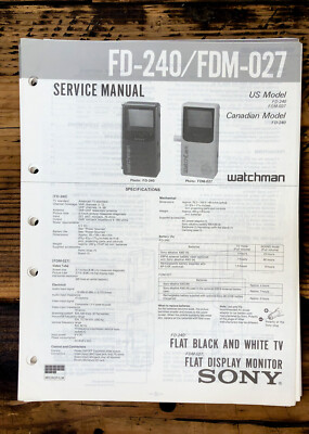 Sony FD-240 FDM-027 Watchman TV Service Manual *Original* | eBay