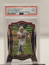 Justin Herbert 2020 Panini Select Die-Cut Tri-Color Prizm Rookie Card PSA 9 Mint. rookie card picture