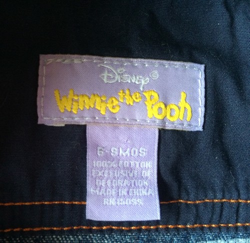 Winnie The Pooh Jeans Jacket 6 months denim coat Bear Varsity sports EUC - Picture 5 of 12