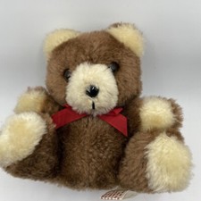 Rare Vintage Russ Berrie Brown Teddy Bear Red Bow Plush Stuffed Animal 5  