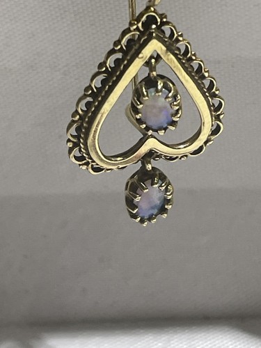 Antique 14k Yellow Gold Hearts Australian Fire Opal Dangle Earrings - Picture 8 of 15