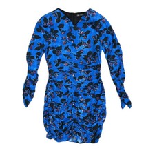ZARA Blue Floral Ruched Long Sleeve Bodycon Mini Dress sz XS Y2K Indie Club
