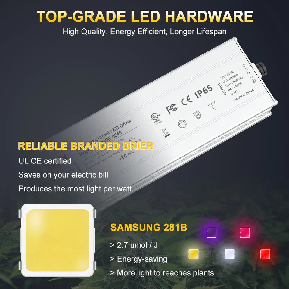 PHLIZON FC-3000W Led Grow Light Bar Full Spectrum Indoor Plants Full Stage Plant - image 4 of 4