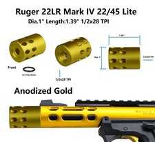 1/2x28 TPI Ruger .22LR Mark IV 22/45 Lite Muzzle Brake Compensator, 1" Diameter