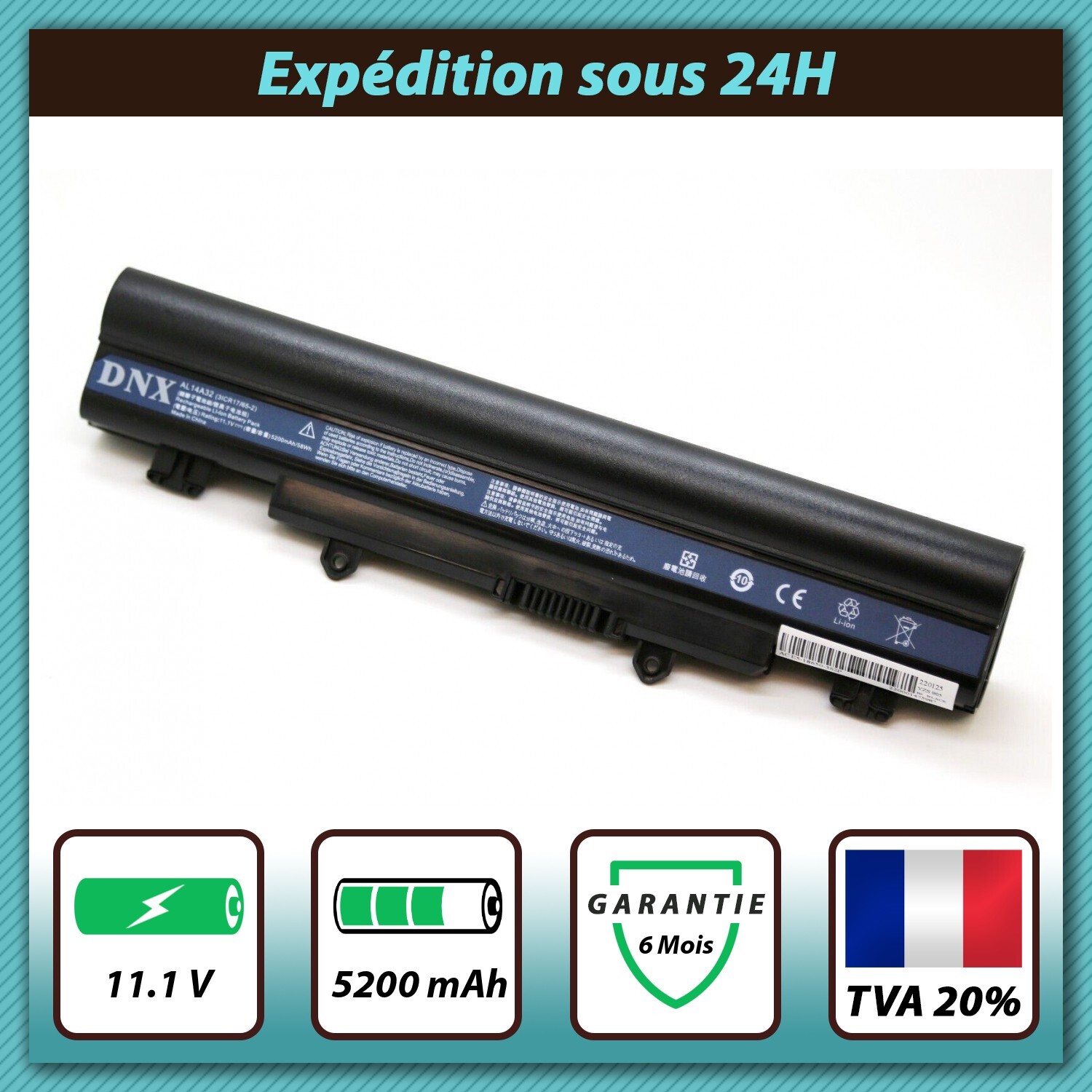 Batterie pour Acer Aspire E5-571PG de 5200mAh et 11.1V noire