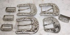 4 Rhinestone belt buckle Replacement Sets Western Cowgirl Cowboy Silver nickel