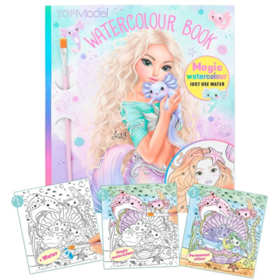 Top Model Watercolour book with paint brush Mermaid Mermaids colouring book ART