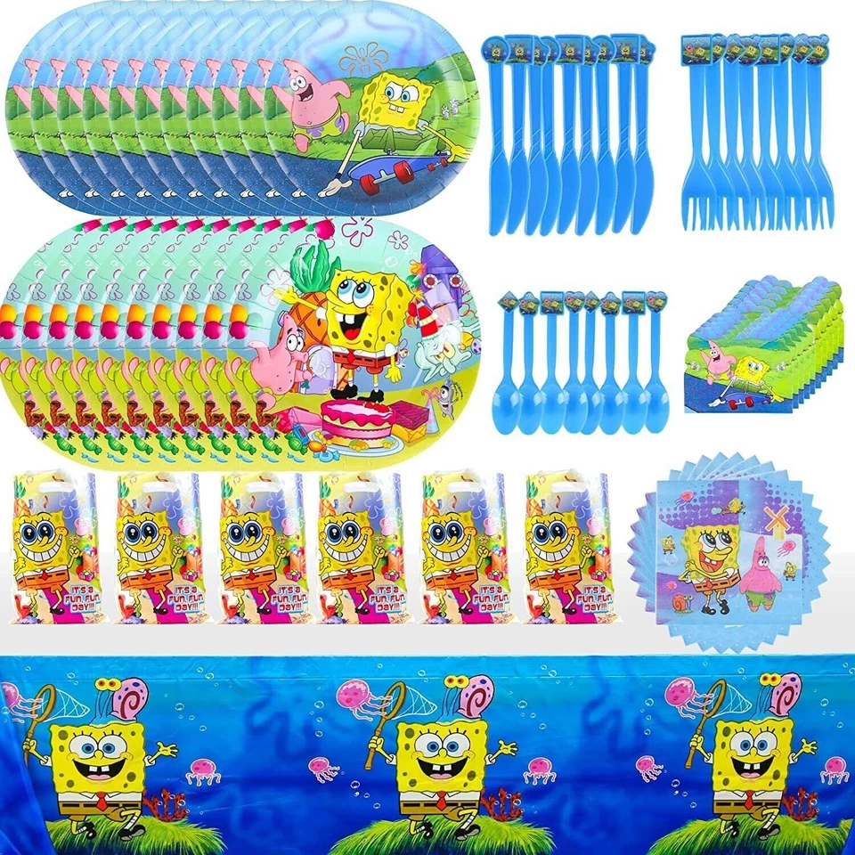 Spongebob Theme Cup Banner Balloon Tableware Kids Birthday Party Decoration