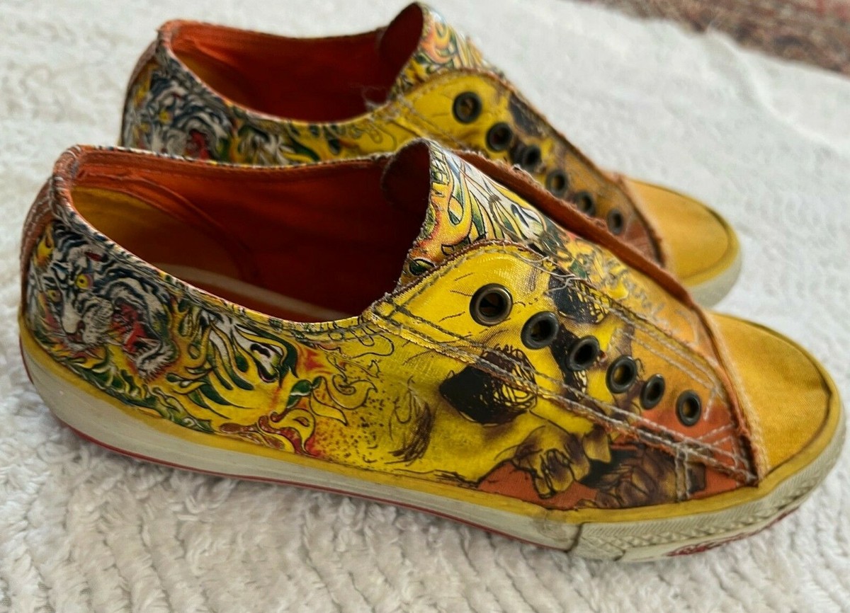 Ed Hardy Women's US size 6 Dragon Yellow Slipons Canvas