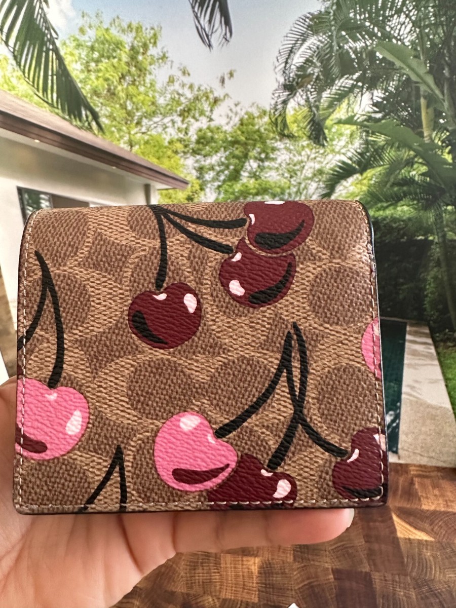 NWT Coach Snap Wallet In Signature Canvas With Cherry Print