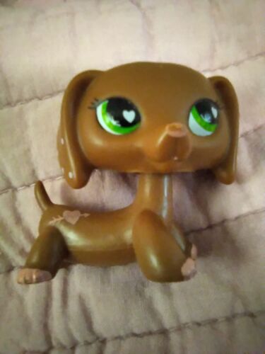 Authentic Littlest Pet Shop Valentines Dachshund Brown Pink Dots #556 LPS - Picture 1 of 6