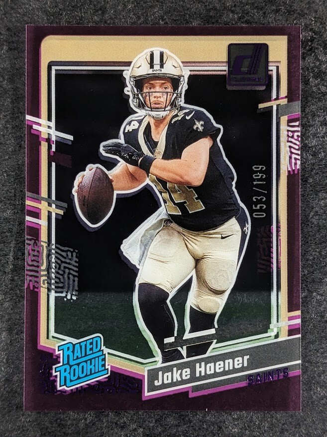 2023 Panini Clearly Donruss JAKE HAENER 53/199 Rated Rookie RC Purple Saints #63