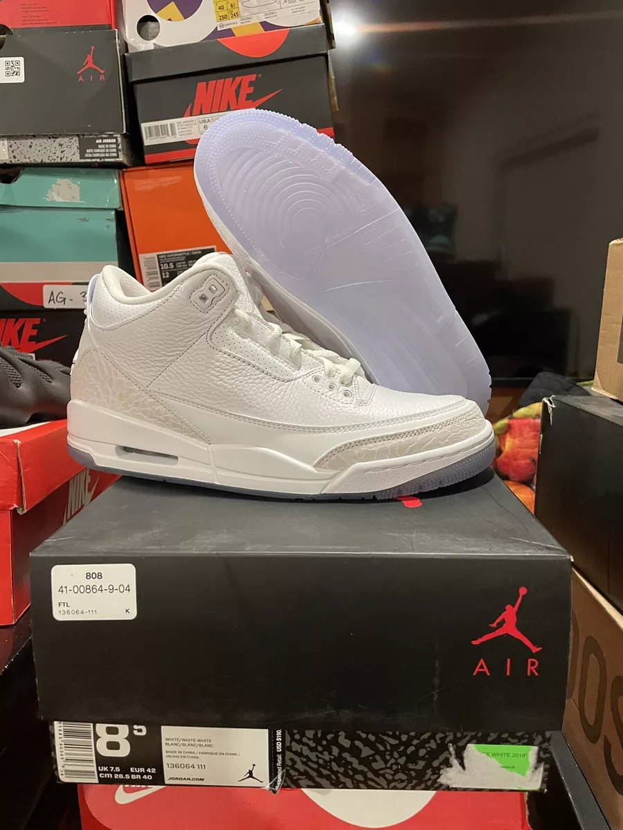 Nike Air Jordan 3 Retro Triple White Pure Money 2018 Size 8.5 136064 111