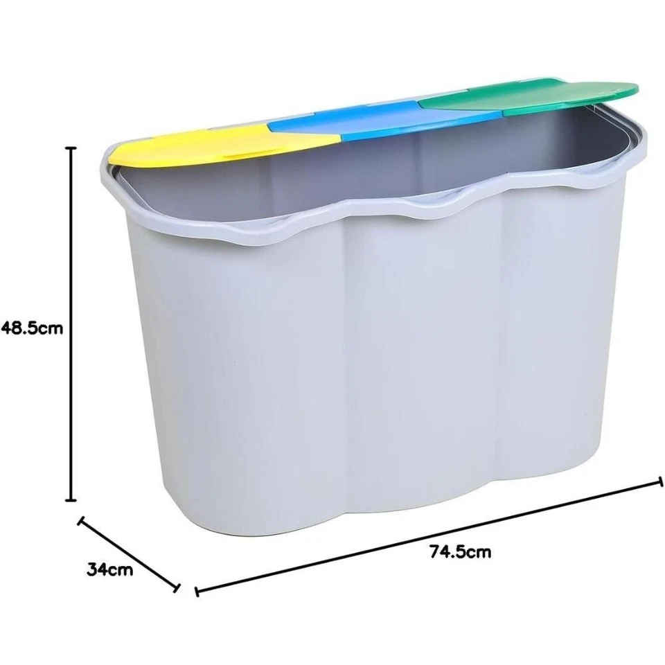 Secchio Raccolta Differenziata 3 Scomparti Pattumiera Grande Bidone Rifiuti 80 L - Immagine 3 di 4
