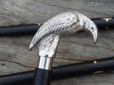 Silver Brass Raven Crow Head Handle with Black Wooden Cane Walking Stick Gift