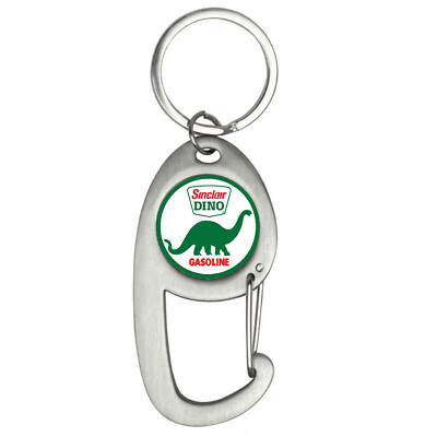 #ad Sinclair Gasoline and Oil Dino Premium Brushed Silver Carabiner Keychain $12.99