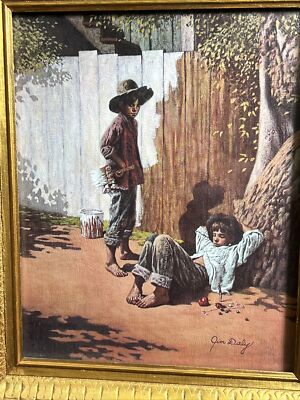 Vintage Huckleberry Finn Tom Sawyer Jim Daly print in golden  Beautiful Handmade Brass Tom Sawyer~Huckleberry Finn 1 of a kind tray~Di… main image 0