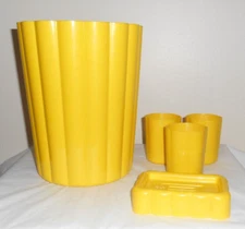 Yellow Wastebasket, Soap Dish & 3 Cups BETTER HOME PLASTICS 1999 Bathroom VGC