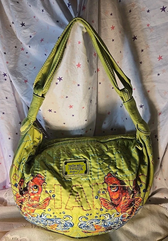 Винтажный Y2K Ed Hardy сумочки сумка California выстеганная Koi рыбы сумочка Дамская сумка светло-синий - Изображение 4 из 4