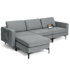 Modular L-shaped Sectional Sofa w/Overstuffed Backrest  Thick Cushion Dark Grey