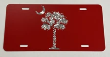 3D Engraved SC Palmetto Palm Tree Car Tag Diamond Etched Matte Red License Plate