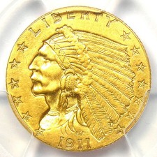 1911-D Indian Gold Quarter Eagle $2.50 Coin Strong D - Certified PCGS AU Details