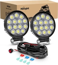 Nilight LED Pods 2Pcs 4.5Inch 42W 4200LM Round Flood Led Pods+ Wiring, White 