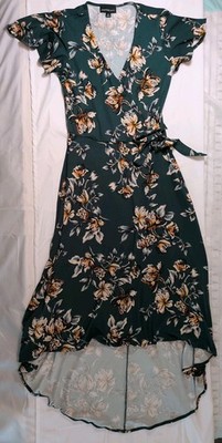Fortune + Ivy Irene Faux Wrap Brushed Knit Hi Lo Midi Dress Dark Green Sz M 