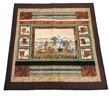 Safari Jungle Wild Animal Homemade Quilt Coverlet Tiger Elephant Giraffe 49x 48"