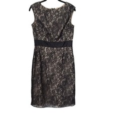 Adrianna Papell Dress Size 8 Black Lace Overlay Sleeveless Sheath Cocktail Party