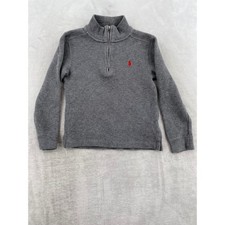 Polo Ralph Lauren Quarter Zip Sweater Kids Size 5 Gray Red Pony Cotton Blend