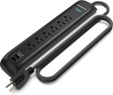 Monster 6ft Heavy Duty Black Power Strip and Tower Surge Protector, 1200 Joule R
