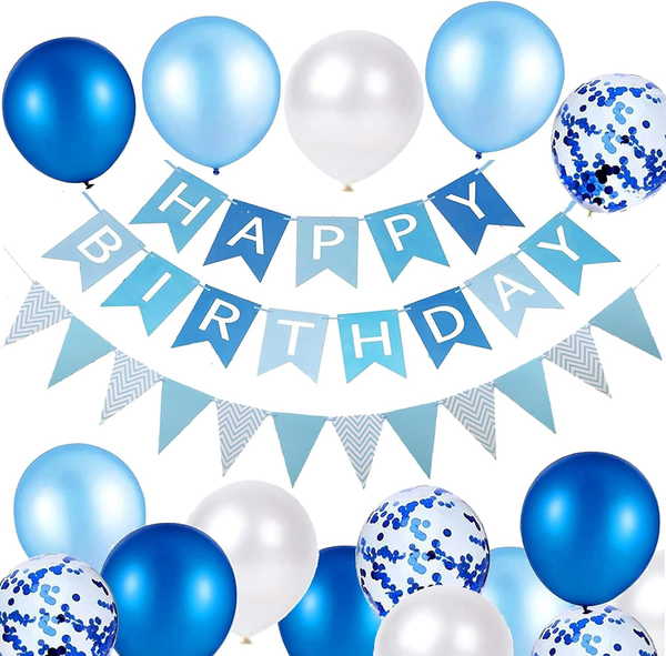 Luftballons Geburtstag Dekoration Set, Blau WeißE Geburtstagsdeko Happy Birthday-image