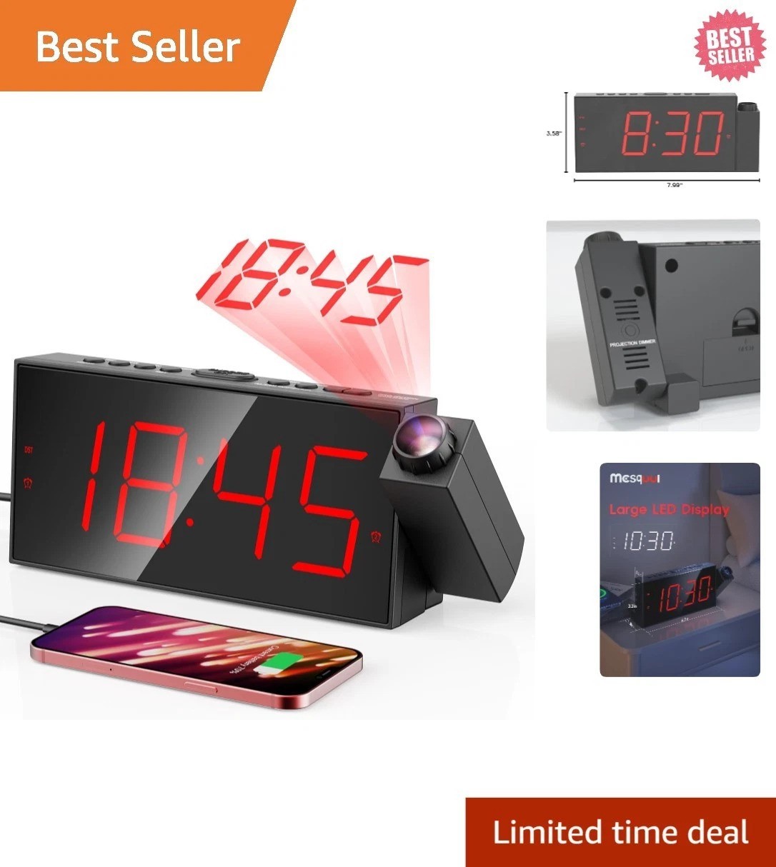 Smart LED Projection Alarm Clock with Snooze & Battery Backup for Any Routine
