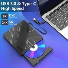 Double USB Type C External Dvds Drive Portable Cds Burners Brushed Texture