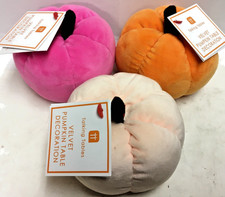 Lot of 3 Pumpkin Decor Faux Velvet Fabric Pumpkins Table Decoration 4"x 2.5" NWT