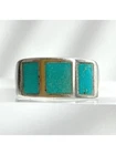 Navajo Natural Turquoise Inlaid Chunky 925 Sterling Silver Vintage Ring - sz 9