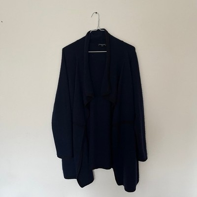 Eileen Fisher Woman 2X Navy Blue 100% Cashmere Open Front Shawl Cardigan Sweater