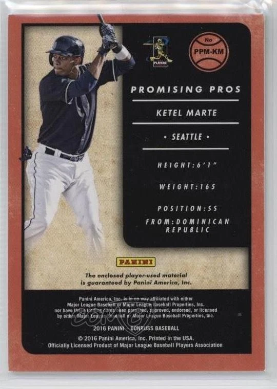 2016 Panini Donruss Promising Pros Materials Ketel Marte #PPM-KM Rookie RC - Image 2 of 2