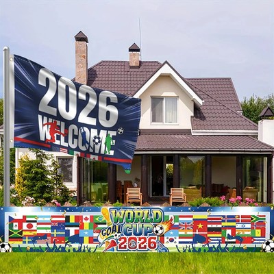 World Cup Flags 2026 Merchandise Decor 2PCS USA Canada Mexico Host Country Socce