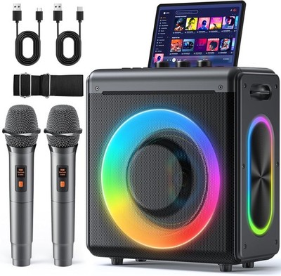 Karaoke-Maschine mit 2 kabellosen wiederaufladbaren Mikrofonen