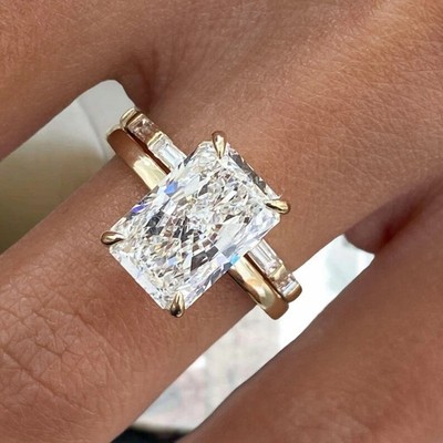 Designer 14k Gelbgold Ring Set 4,60 Ct IGI Lab Grown Radiant Diamond E F VVS2
