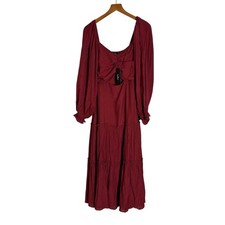 Lulus Seasonal Serenity Rust Red Cutout Long Sleeve Tiered Midi Dress Women’s XS
