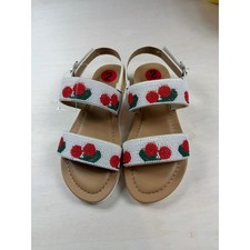 Girls White Beaded Cherry Sandals Size 2 Adjustable Ankle Strap Summer