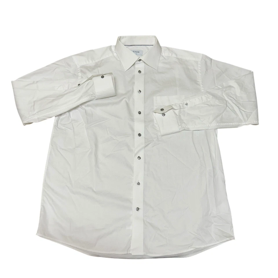Eton Solid White Cotton Long Sleeve Reg Fit Formal Cuff Dress Shirt Sz 43 / 17 - Image 3 of 4
