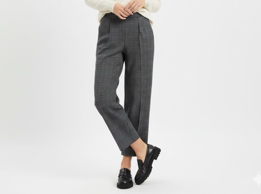 H&M Plaid Wide Leg Pants Crop Gray SMALL High-waisted tailored trousers NEW thumbnail 2