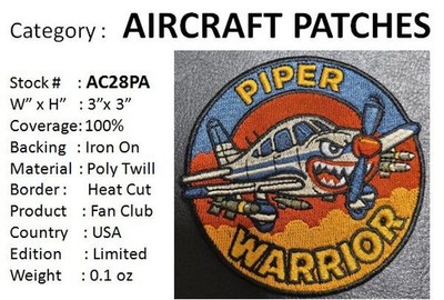 PIPER WARRIOR - PA28  - 3  Cloth Patch - AC28PA